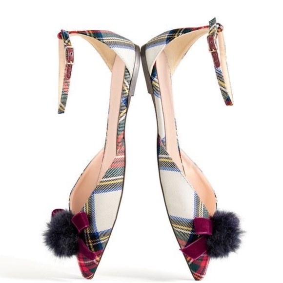 J. Crew Sadie Pom-Pom Tartan Ankle Strapped Flats In Tartan 6.5 - Picture 8 of 8